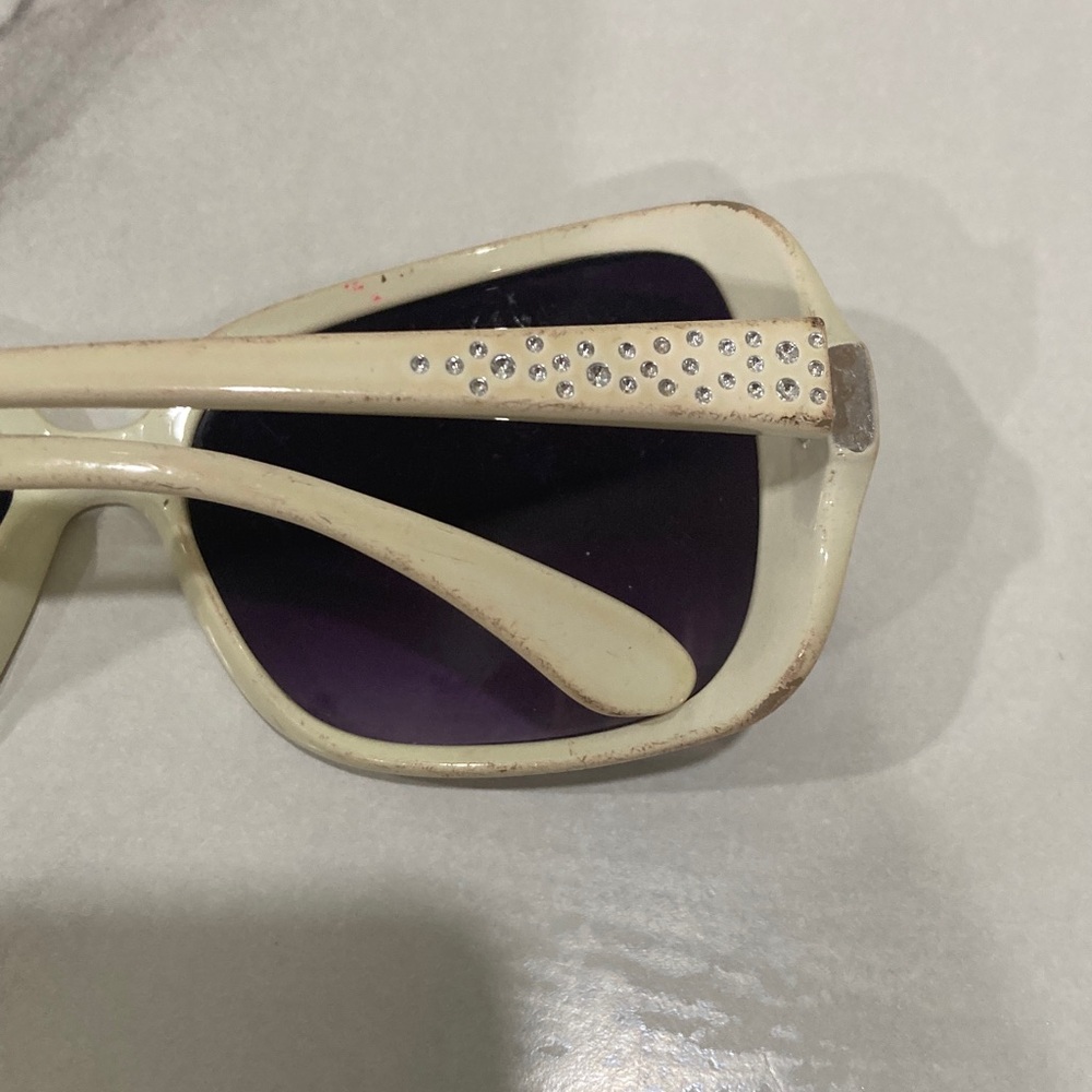 White Frame Sunglasses with Purple Lenses and Crystal Accents - Picture 10 of 16